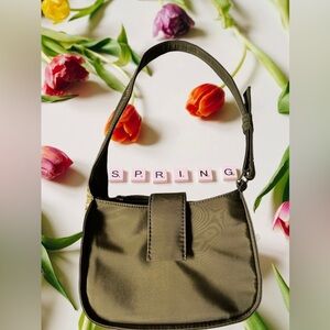 Zara Nylon Asymmetric Strap Shoulder Bag in Olive Green